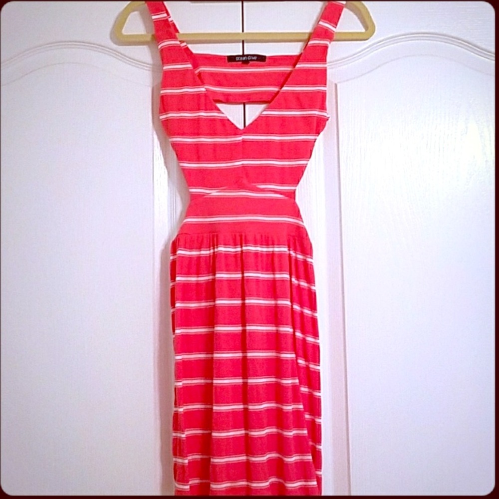 Ocean Drive Stripped Coral Sundress with Cutouts